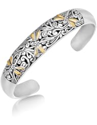 18K Yellow Gold and Sterling Silver Cuff with Dragonfly and Flourishes