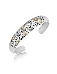 18K Yellow Gold and Sterling Silver Cuff with Dragonfly and Flourishes