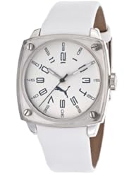 Womens Silver Tone Dial White Leatherette
