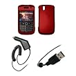 BlackBerry Bold 9650 - Premium Red Rubberized Snap-On Cover Hard Case Cell Phone Protector + Rapid Car Charger + USB Data Charge Sync Cable for BlackBerry Bold 9650