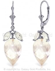 14K White Gold Earrings with Dangling Briolette Drop White Topaz