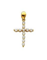 14K Yellow Gold CZ Cubic Zirconia Cross Charm Pendant