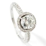 14K White Gold 6mm Moissanite & Diamond Ring