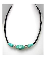 Black Cotton Turquoise Necklace In White Base