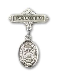 Sterling Silver Baby Badge with St. Catherine Laboure Charm and Godchild Badge Pin