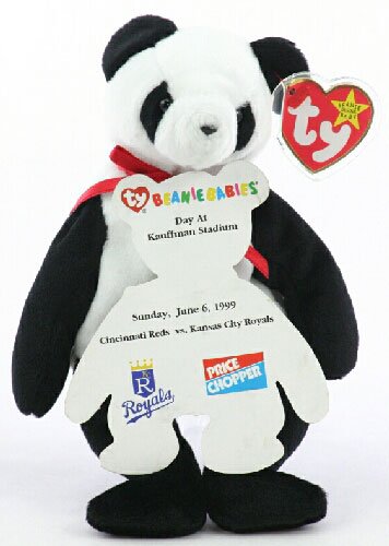 Sports Commemorative Card, Beanie Baby, Ticket Stub - Fortune the Panda Bear - Game Day 06/06/1999, Kansas City Royals vs Cincinnati Reds - Baseball