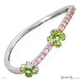 Salavetti! Made in Italy Luxurious Brand New Pave Hand Set Bracelet 6.54ctw Super Clean G/VS Diamonds, Morganites and Peridots Made of 18K White Gold