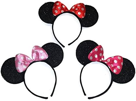 Set of 3 Polka Dot and Black haedbands for Girls inspired by Minnie Mouse Red, Pink, Hot Pink
