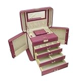 Kitchen & Housewares : Large Dark Pink Genuine Leather Jewellery Box