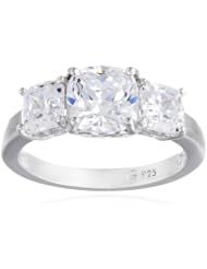Sterling Silver Swarovski Zirconia 3cttw Cushion 3 Stone Anniversary Ring