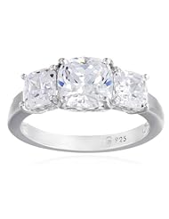Sterling Silver Swarovski Zirconia 3cttw Cushion 3 Stone Anniversary Ring