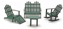 Dollhouse Miniature Green Adirondack Furniture Set