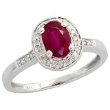 14k White Gold Oval-shaped Stone Ring, w/ 0.16 Carat Brilliant Cut Diamonds & 0.77 Carat Oval Cut (7x5mm) Ruby Stone, 3/8 in. (10mm) wide