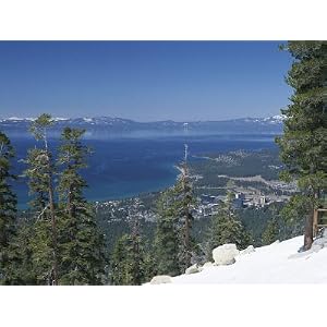 Lake Tahoe and Town on California and Nevada State Line, USA Premium Photographic Poster Print