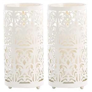 Set of 2 Floral Cutwork White Candle Holder Jar