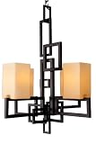 Varaluz 147C04C Palm Springs 4-Light Chandelier, Forged Iron Finish with Tan Opal Glass Shade, 22-Inch by 27-1/2-Inch