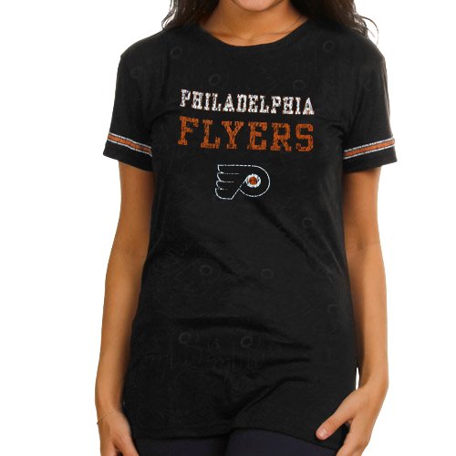 Philadelphia Flyers Ladies Stardust Burnout Sleep T-Shirt - Black (Small)