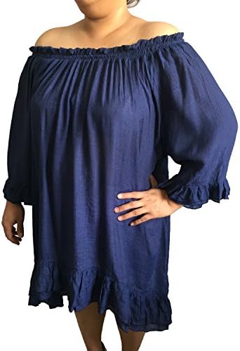 Off Shoulder Elastic Ruffle Neckline Tunic 2XL (2XL, dark blue)