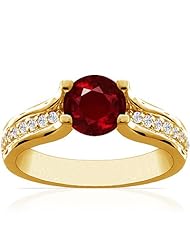 18K Yellow Gold Round Cut Ruby Ring With Sidestones (GIA Certificate)