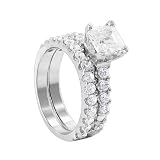 Nickel Free Sterling Silver Princess Cut 15mm Clear Cubic Zirconia with 6mm Cubic Zirconia on each side Polish Finish 3mm Band Engagement Ring Size 5, 6, 7, 8, 9, 10