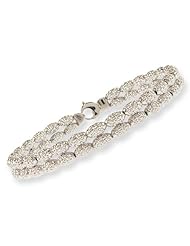 14k White Gold, Fancy Sparkly Oval Disco Bead Semi Rigid Bangle Bracelet for Ladies