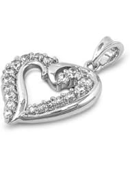 Sterling Silver Clear CZ Heart Love Pendant Best Seller Charm Pure 925 New 18mm with 1mm Box Chain