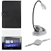 GTMax Black Durable PU Texture Folio Leather Protector Cover Case + White 3.5mm Retractable Stereo Audio M/M Cable + White LED Clip-On Reading Book Light + Clear Crystal LCD Sreen Protector for RIM Blackberry Playbook Tablet