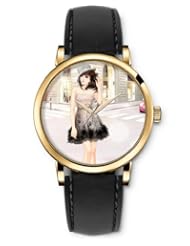 SPRAWL Aanalog Fashion Series Gold Ladies Watches of Genuine Black Leather Strap,Unique Wrist Watch for Women Girls Designed with elegant Girl