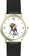 Thoroughbred Racehorse and Jockey Driving Down the Stretch Horse - WATCHBUDDY&reg; DELUXE TWO-TONE THEME WATCH - Arabic Numbers - Black Leather Strap-Size-Large ( Men's Size or Jumbo Women's Size )