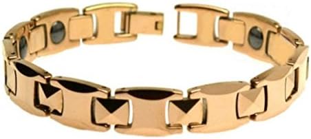 TNB71 High Polish Tungsten Carbide Rose Gold Plated Men's Magnetic Ion Bracelet - approx. 10 mm x 8.5 inches