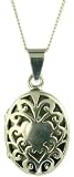Silver Ladies Tree of Heart Oval Locket on 18 Curb Chain