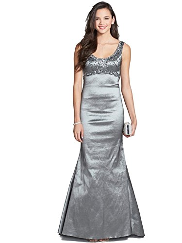 Jump Gunmetal Grey Taffeta Jeweled Embellished Trumpet Skirt Prom Dress-Size 1/2