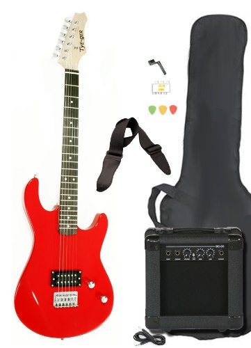 Full Size Red Electric Guitar with Amp, Case and Accessories Pack Beginner Starter Package