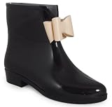 NEW WOMENS LADIES BLACK BEIGE BOW ANKLE WELLIES WELLINGTON SNOW RAIN BOOTS 3-8
