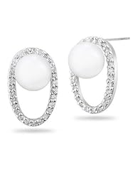 0.27 Cts Diamond & 7 mm Pearl Earrings in 14K White Gold