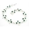 Green Enamel Irish Shamrock 3-Leaf Clover Sterling Silver Bracelet 7"