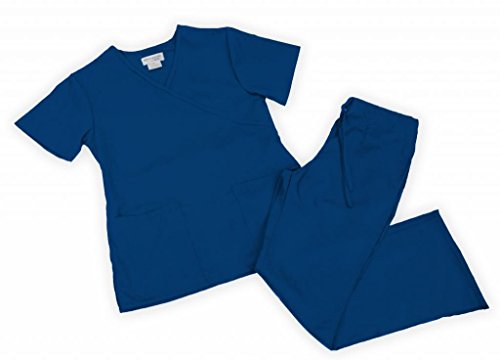 Natural Uniforms Women's Mock Wrap Scrub Set Large Royal Blue