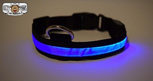OZZY PAWS deluxe LED dog safety collar-All sizes and colors-Adjustable collars come in sizes to fit most all size dogs and breeds. Keep your pup visible at night and in poor weather conditions. The BEST, most DURABLE and BRIGHTEST nylon light up pet collar is long lasting, weatherproof and water resistant. *Lifetime warranty-no risk involved!* (Blue, X-Large)
