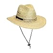 Men\'s Natural Straw Gambler Sun Hat, Panama w/ Leatherette Band, Round Studs