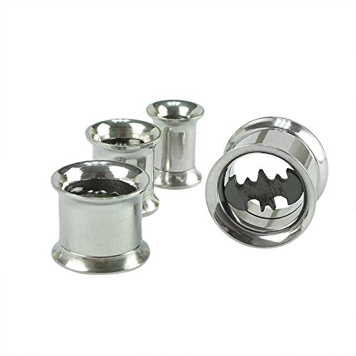 Longbeauty 316L Stainless Steel Bat Screwed Tunnel Gauges Ear Expander Plugs 1Pair