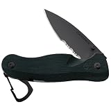 Leatherman L8600251N Einhandmesser Crater c33x schwarz, ausgestattet mit 420HC Edelstahl Drop Point-Kombiklinge (glatt/Wellenschliff) schwarz/black