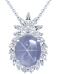 18K White Gold Oval Cut Blue Sapphire And Marquise Diamond Pendant