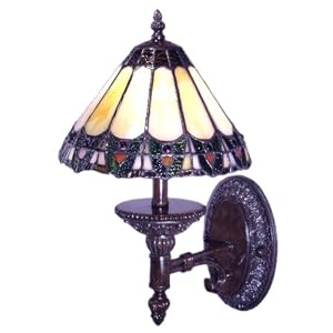 Dale Tiffany 6056/1LOS Scallop Peacock Wall Sconce Light, French Verde and Art Glass Shade