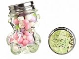 Baby Keepsake: Asian Leaf Motif Personalized Teddy Bear Glass Candy Jar - Unassembled (Set of 24)