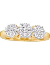 0.75 Carat (ctw) 14k Yellow Gold White Diamond Ladies Cluster Flower Right Hand Ring 3/4 CT