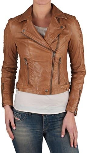 Awwalleather Women's Stylish Motorcycle Leather Jacket WJ 80 X-Small Camel Beige