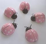 Wooden Pink and White Ladybug Wall Hangings - Set of 5