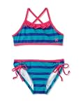 Hurley Girls 2-6X Minnow Stripe Sport Bra and Tunnel Swimwear, Teal, 6