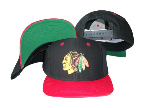 Chicago Blackhawks Black/Red Two Tone Snapback Adjustable Plastic Snap Back Hat / Cap