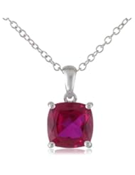 Sterling Silver and Cushion Gemstone Solitaire Pendant, 18"